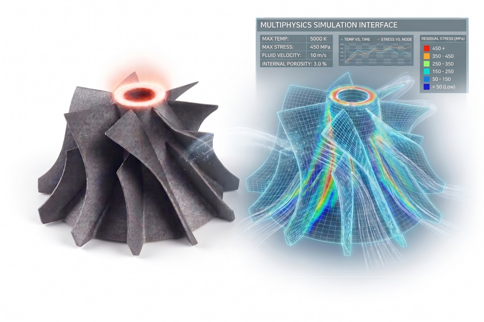 Digital model of metal additive manufacturing: a metal impeller and its multiphysics simulation